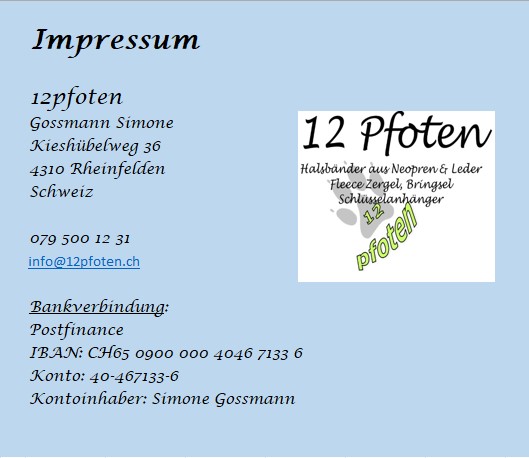 Impressum 12pfoten.ch